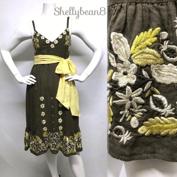 LITHE Embroidered RYEGRASS Dress w/ SASH 2 4 XS S - Picture 4 of 8